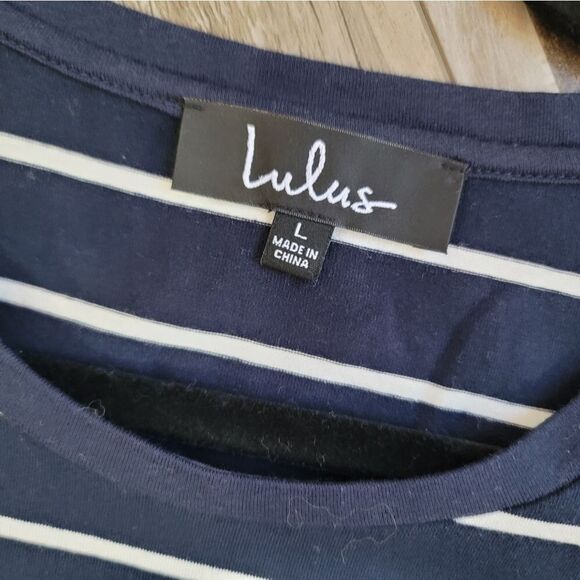Lulus Crew Neck Navy Striped Shift Dress Size Large - Picture 5 of 7